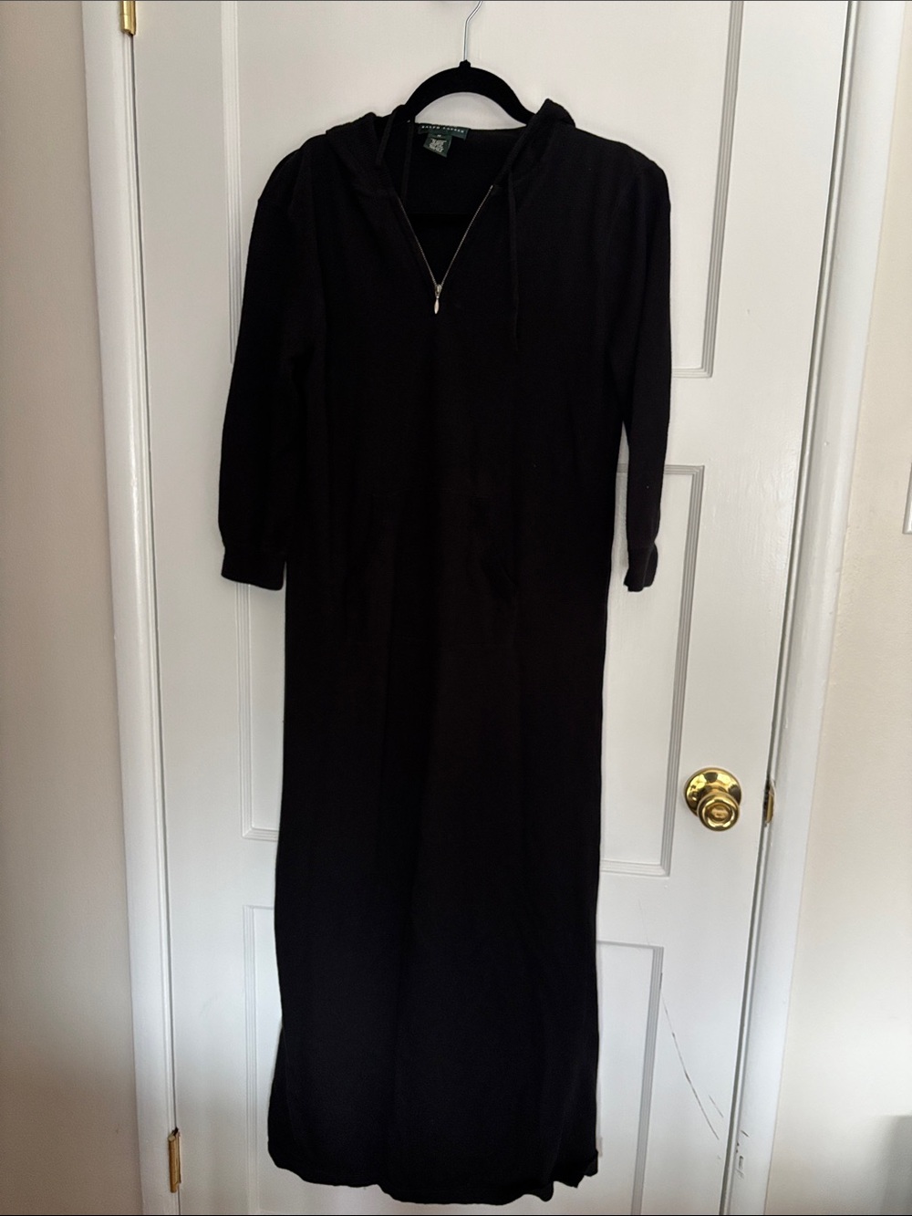 Ralph Lauren Black Hooded knit Dress with Half-Zip